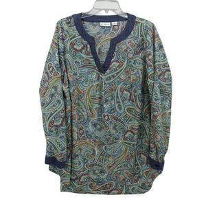 Liz Claiborne 1X Paisley V-Neck Tunic Long Sleeve Top